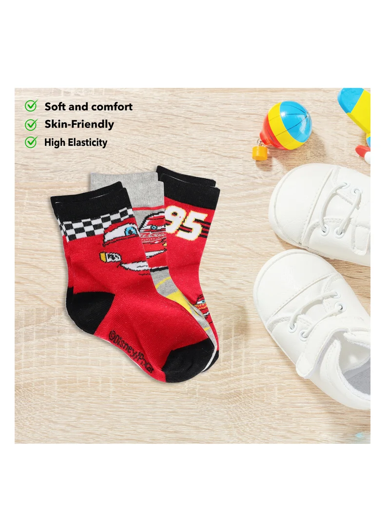 ديزني The Disney cars Socks, Ankle Crew Socks for Kids (2 to 4 Years), Pack of 3 socks