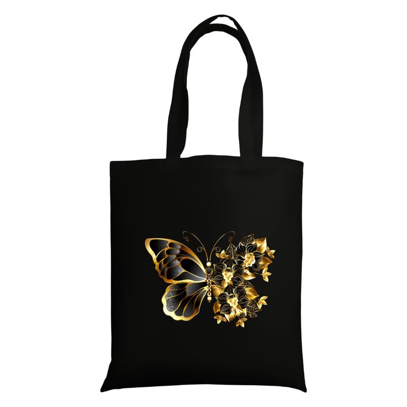 STRUTT Foldable Canvas Tote Bag for Women, Tote Bag for College Girls,100% Organic Cotton Reusable Shopping Bag for Grocery, Eco-Friendly Multi-Purpose Bag for Travel & Daily Use - Golden Butterfly - Image 1