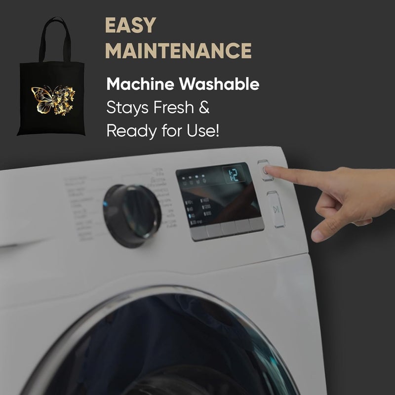 STRUTT Foldable Canvas Tote Bag for Women, Tote Bag for College Girls,100% Organic Cotton Reusable Shopping Bag for Grocery, Eco-Friendly Multi-Purpose Bag for Travel & Daily Use - Golden Butterfly - Image 4