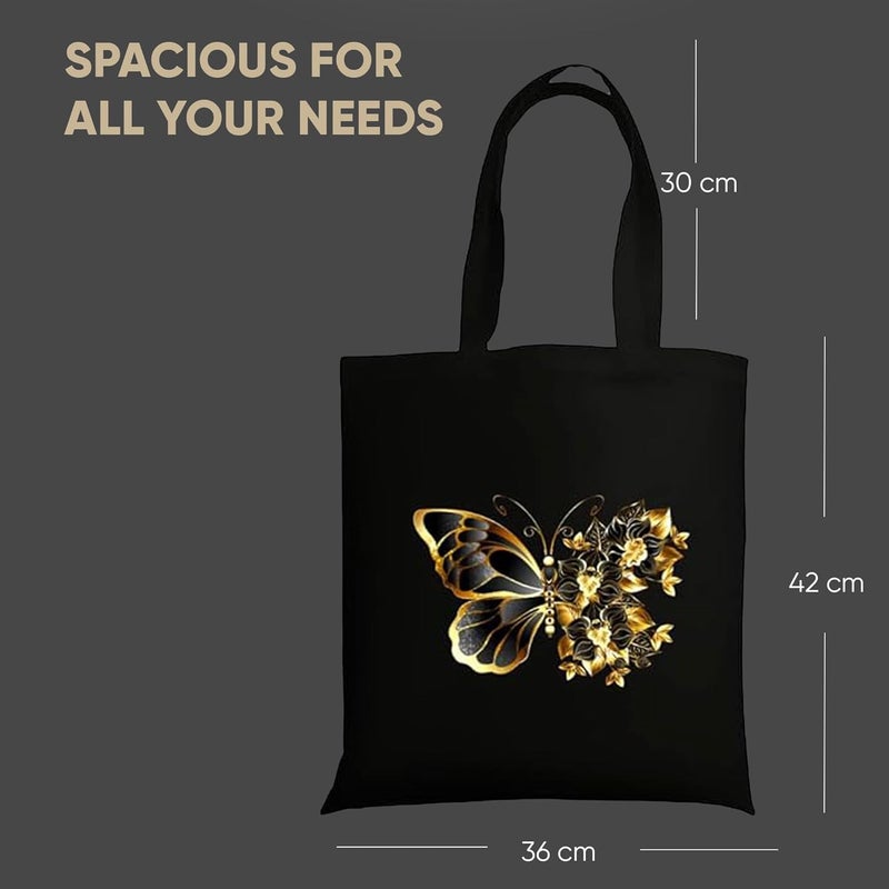 STRUTT Foldable Canvas Tote Bag for Women, Tote Bag for College Girls,100% Organic Cotton Reusable Shopping Bag for Grocery, Eco-Friendly Multi-Purpose Bag for Travel & Daily Use - Golden Butterfly - Image 5