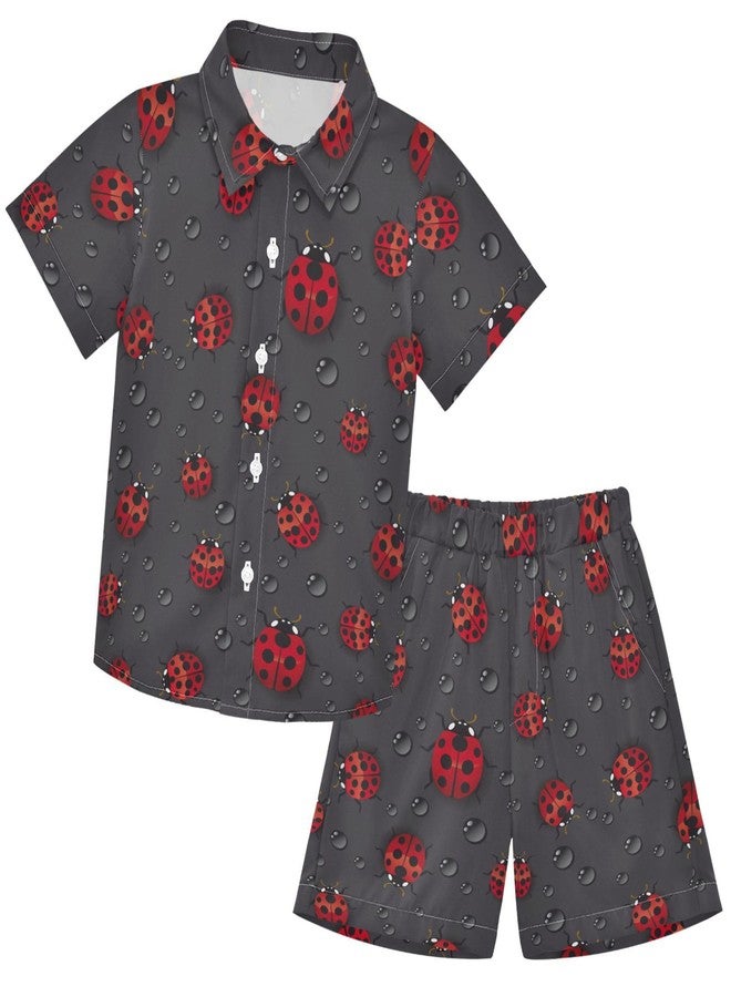 visesunny Boys 2 Piece Outfit Button Down Shirt and Short Sets Cute Ladybug Pattern Boy Summer Outfits for Children Kids - Image 1