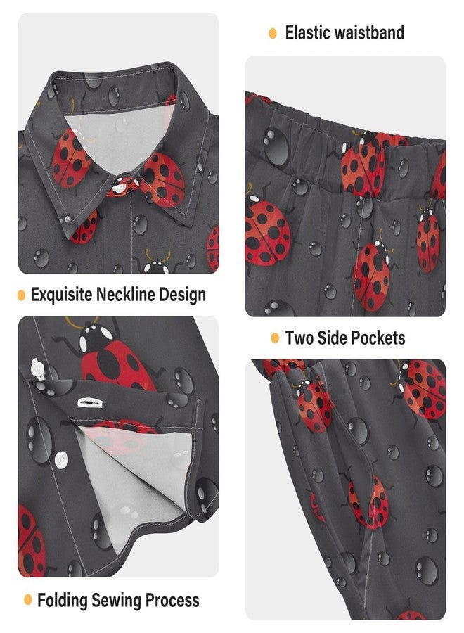 visesunny Boys 2 Piece Outfit Button Down Shirt and Short Sets Cute Ladybug Pattern Boy Summer Outfits for Children Kids - Image 5