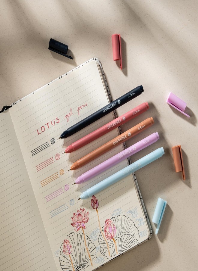 DIVERSEBEE Assorted Gel Ink Pens, 0.5 mm Gel Pens Fine Point, Bible Pens No Bleed Through, Cute Fine Tip Pens, Bible Study Journaling Supplies, 5 Pack Gel Pen Set (Lotus) - Image 2