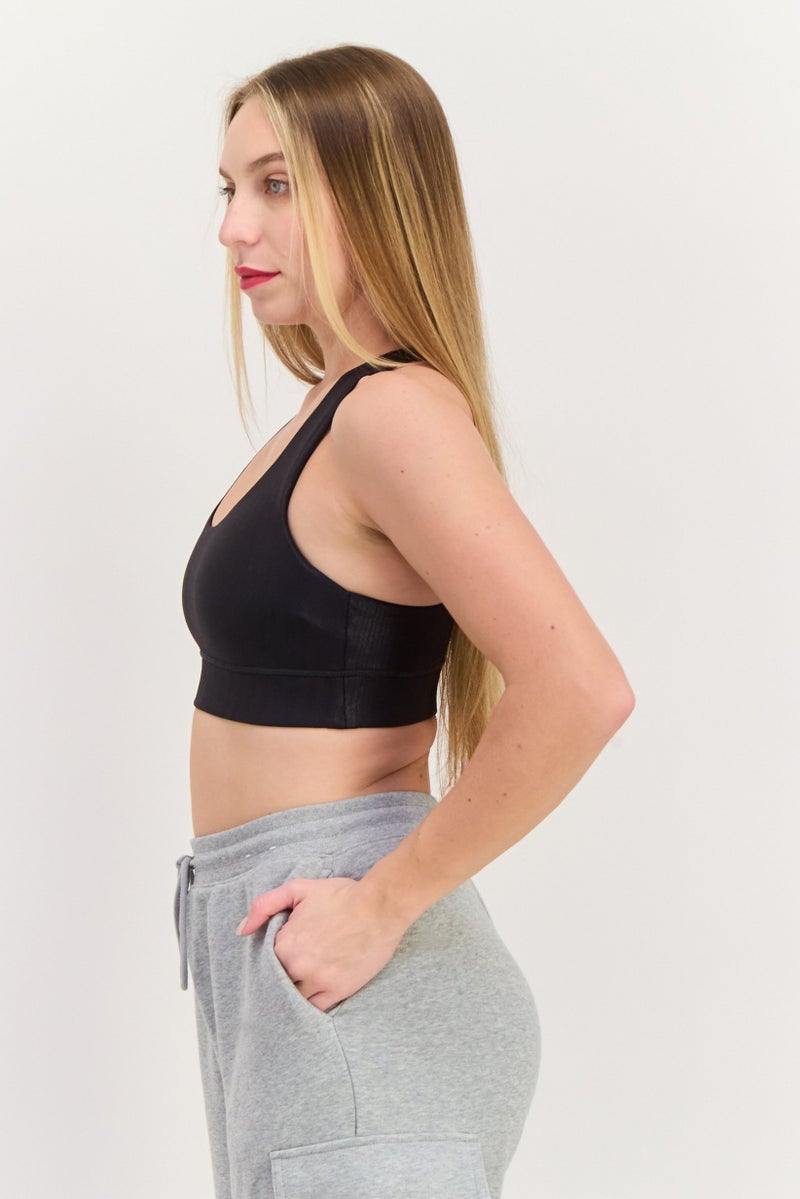 SKECHERS Women Brand Logo Padded Sports Bra, Black - Image 4