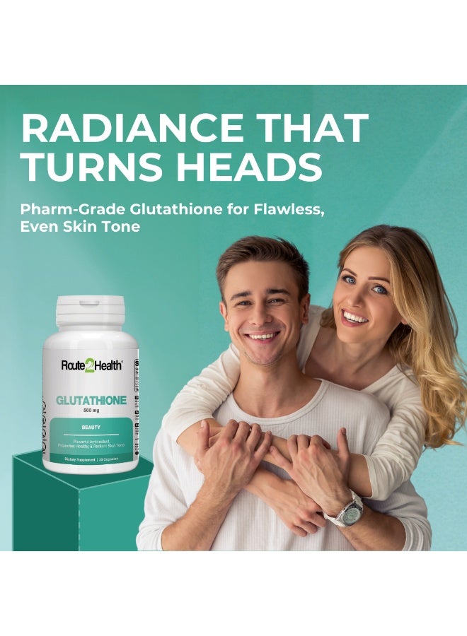 Route2Health Glutathione Capsules for Whitening– 30 Capsules, Antioxidant Support for Skin Brightening – Contains 500 mg Glutathione for Skin Glow, & Immune Function. - Image 4