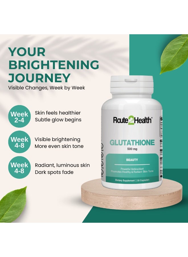 Route2Health Glutathione Capsules for Whitening– 30 Capsules, Antioxidant Support for Skin Brightening – Contains 500 mg Glutathione for Skin Glow, & Immune Function. - Image 5