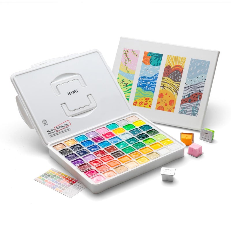 HIMI Gouache Paint Set, 56 Colors x 30g Unique Jelly Cup Design in a Carrying Case Perfect for Artists, Gouache Opaque Art Supplies for Professionals, and More - Image 1