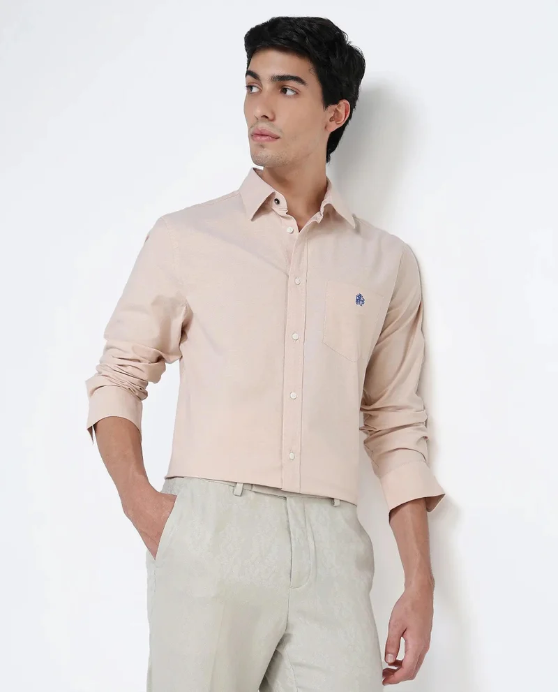 Rare Rabbit Men's Plain Formal Shirt With Embroidered Logo