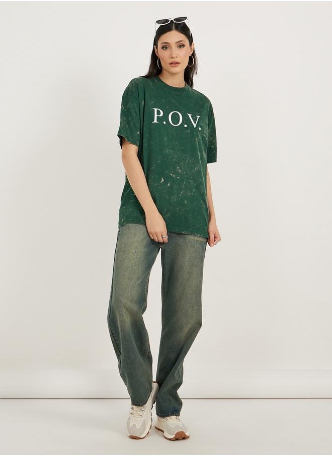Styli - Acid Wash Slogan Print Oversized T-Shirt - Image 1