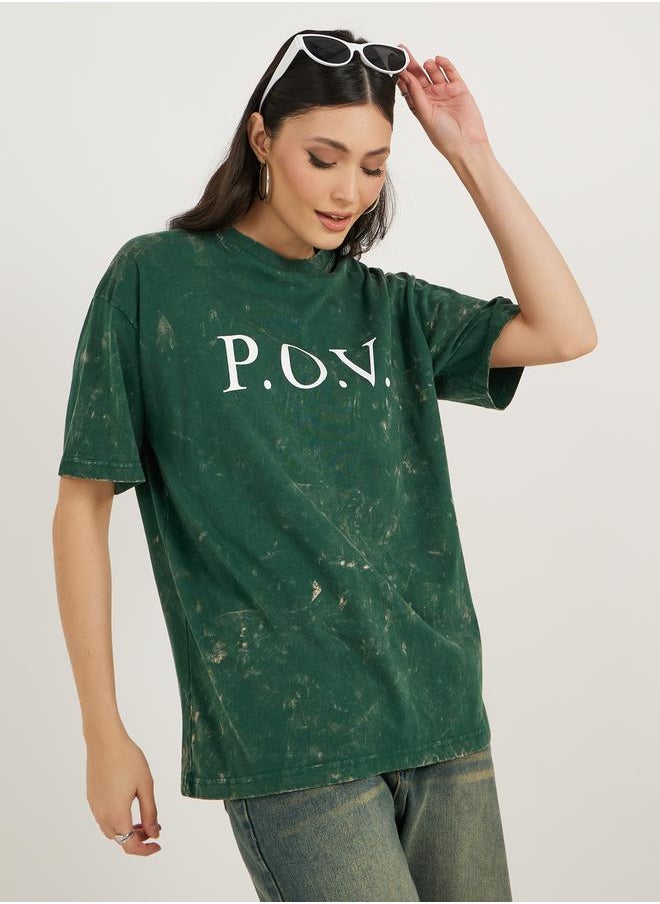 Styli - Acid Wash Slogan Print Oversized T-Shirt - Image 1