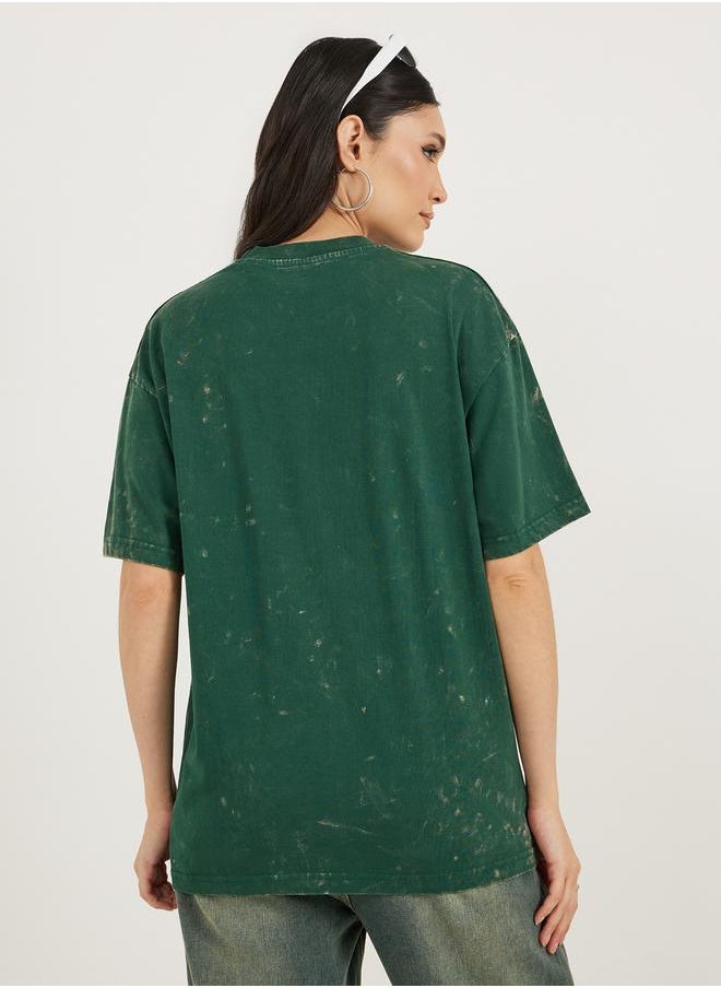 Styli - Acid Wash Slogan Print Oversized T-Shirt - Image 1