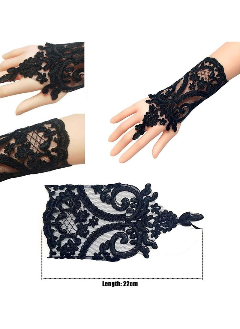 Generic - Lace Gloves, 1920s Lace Fingerless Gloves for Wedding Parties, Bridal Wedding Dress Wedding Lace Gloves Hollow Out Fingerless Mesh Short Gloves, Floral Lace Gloves for Wedding Opera Party (Black) - Image 1