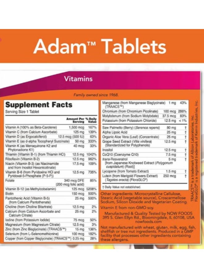 Now Adam Men's Multivitamin Tablets For Overall Wellness, Pack of 60's - Image 2