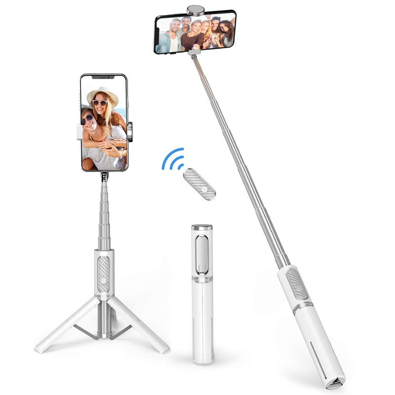 ATUMTEK Selfie Stick Tripod, 3-in-1 Extendable Aluminum Phone Tripod with Detachable Bluetooth Remote, Compatible with iPhone 17/16/15/14/13/12/11/11 Pro/XS Max/XR and Samsung Smartphones, White - Image 1
