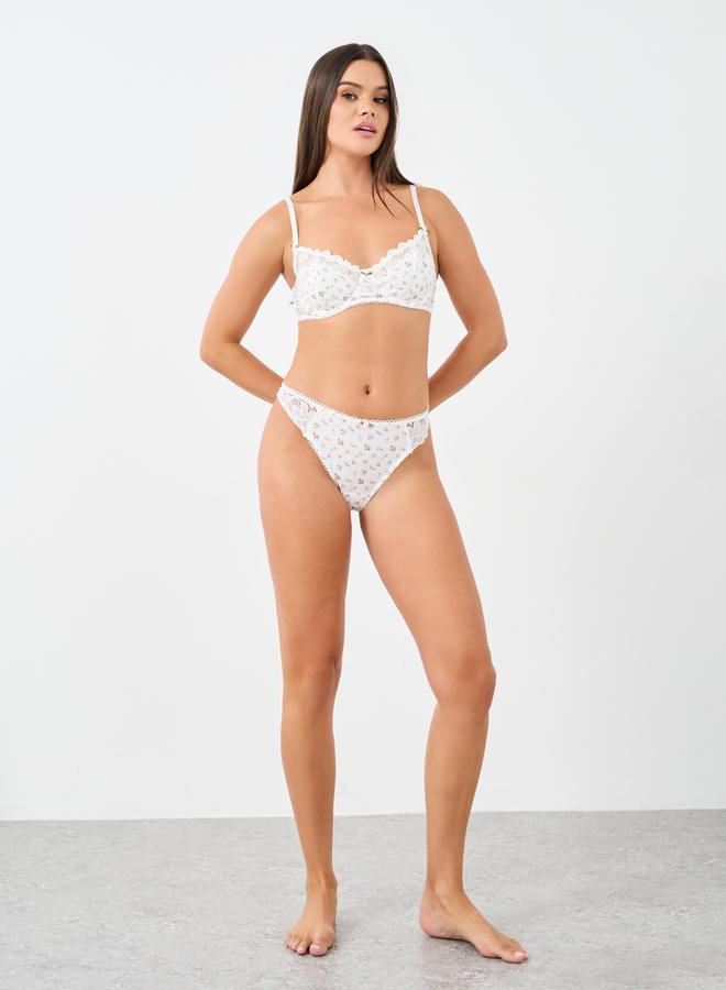 ستايلي طقم حمالة صدر وسروال داخلي ستيلي مزين بالزهور بدون حشوة وسلك - Image 2