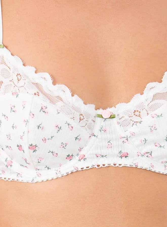 Styli Styli Floral Non Padded Wired Bra and Thong Set