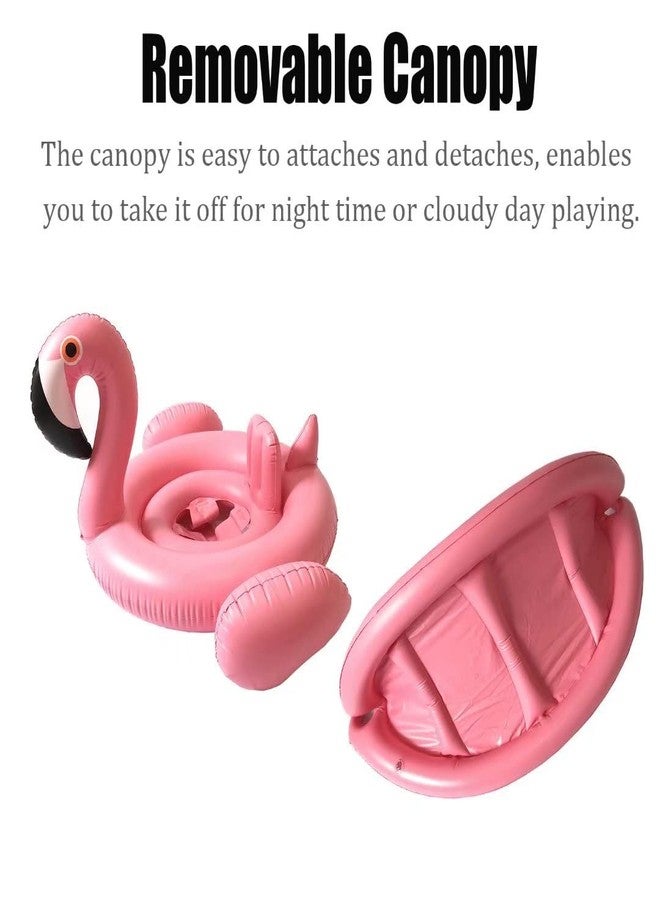 qiaoniuniu Baby Pool Swim Float with Canopy Inflatable Outdoor Swimming Ring Seat, Pink Flamingo Kids Infant Toddler from 12 Months to 48 Months - Image 3