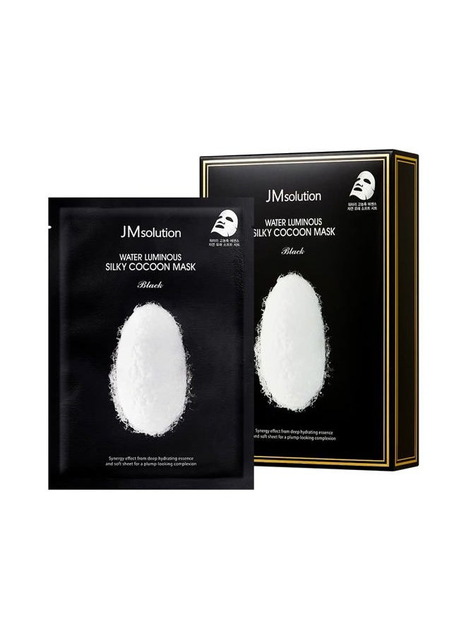JMsolution Water Luminuous Silky Cocoon Black Mask - Korean Skincare Facial Mask - Silkworm extract amino acid -Nutrition and Moisturization Synergy - 10 sheets for a sensitive skin  - Image 1