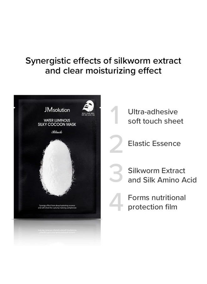 JMsolution Water Luminuous Silky Cocoon Black Mask - Korean Skincare Facial Mask - Silkworm extract amino acid -Nutrition and Moisturization Synergy - 10 sheets for a sensitive skin  - Image 2