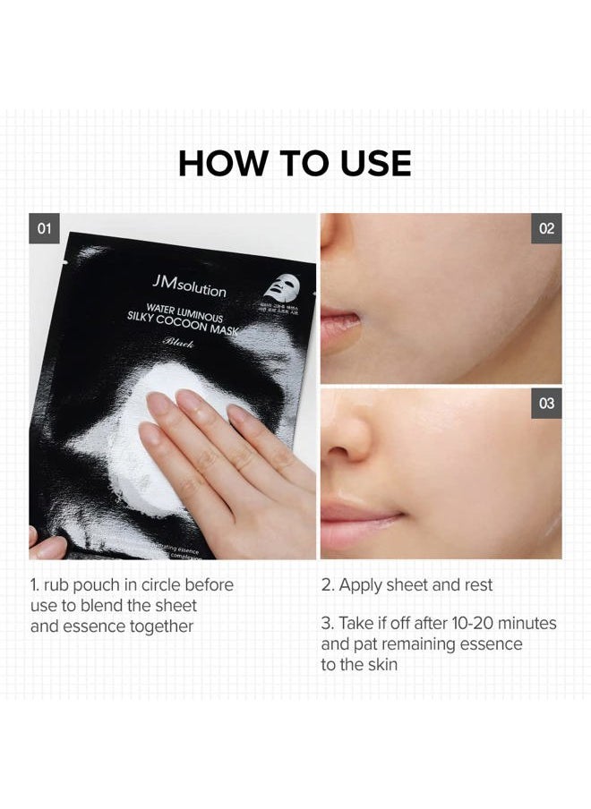 JMsolution Water Luminuous Silky Cocoon Black Mask - Korean Skincare Facial Mask - Silkworm extract amino acid -Nutrition and Moisturization Synergy - 10 sheets for a sensitive skin  - Image 5