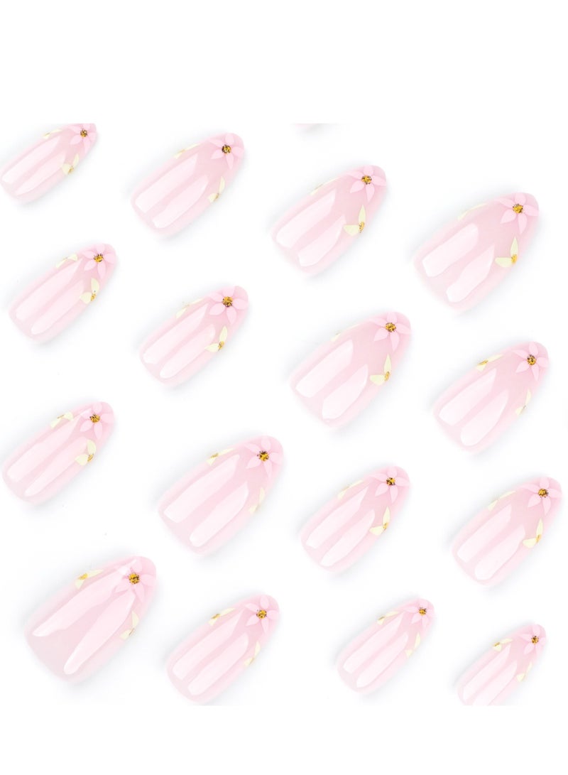 JOSQUEWNN Press On Nails 24pcs,Spring And Summer Fresh And Gentle Flower Nail Art, Fake Nails Suitable For Short Almond Shape, Exquisite Flower Patterns That Showcase Elegance And Freshness,Comfortable And Easy To Wear, Revitalizing Your Fingertips With Life And Vitality.Fake Acrylic Nails With Glue Kit.  - Image 3