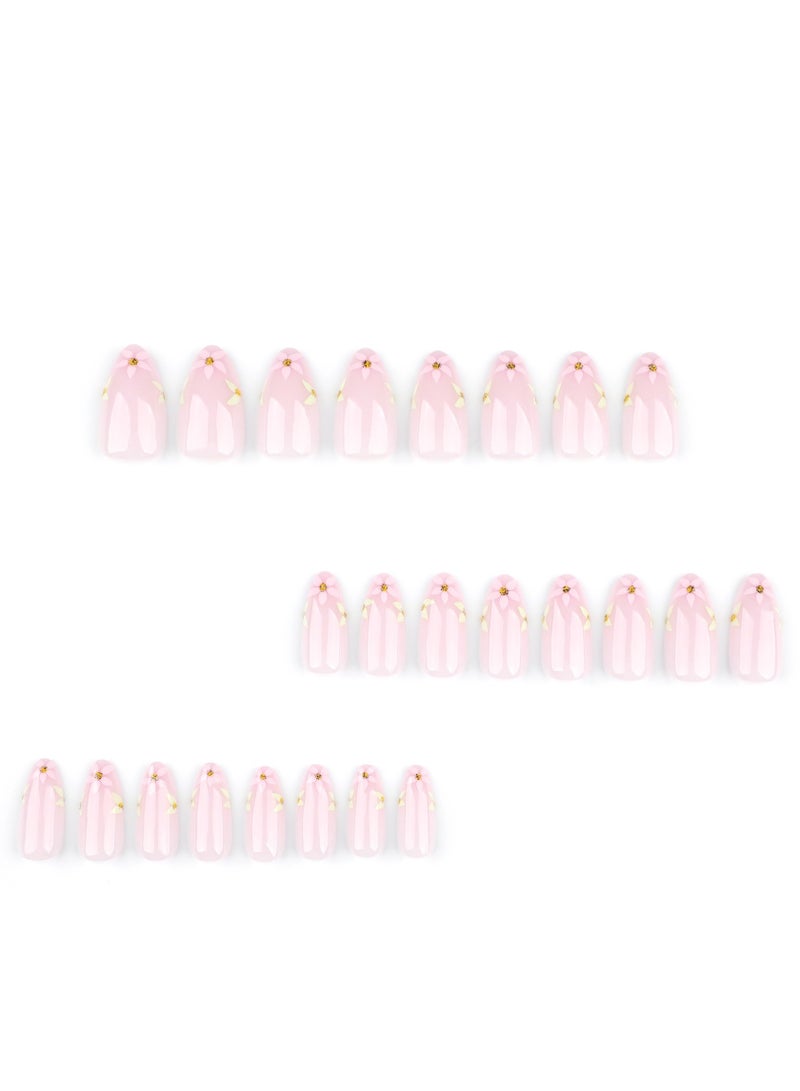 JOSQUEWNN Press On Nails 24pcs,Spring And Summer Fresh And Gentle Flower Nail Art, Fake Nails Suitable For Short Almond Shape, Exquisite Flower Patterns That Showcase Elegance And Freshness,Comfortable And Easy To Wear, Revitalizing Your Fingertips With Life And Vitality.Fake Acrylic Nails With Glue Kit.  - Image 5