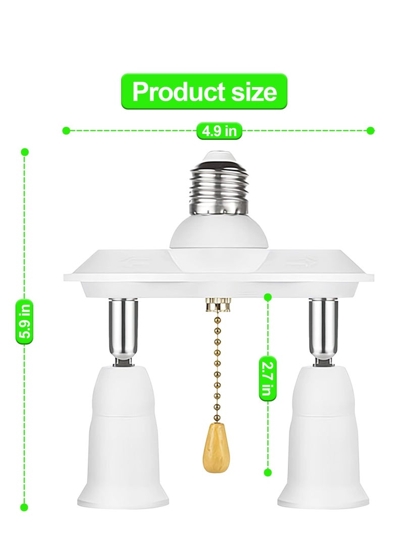 Pull Chain Light Fixture Light Socket Adapter, 2 in 1 E26/E27 Splitter Socket Adapter, 360 Degree Adjustable and 180 Degree Bendable, Pull Chain Light Socket Adapter Converter Splitter