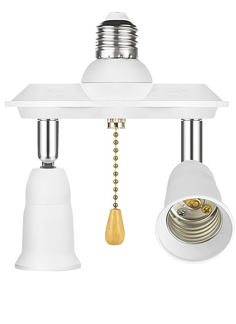 Pull Chain Light Fixture Light Socket Adapter, 2 in 1 E26/E27 Splitter Socket Adapter, 360 Degree Adjustable and 180 Degree Bendable, Pull Chain Light Socket Adapter Converter Splitter