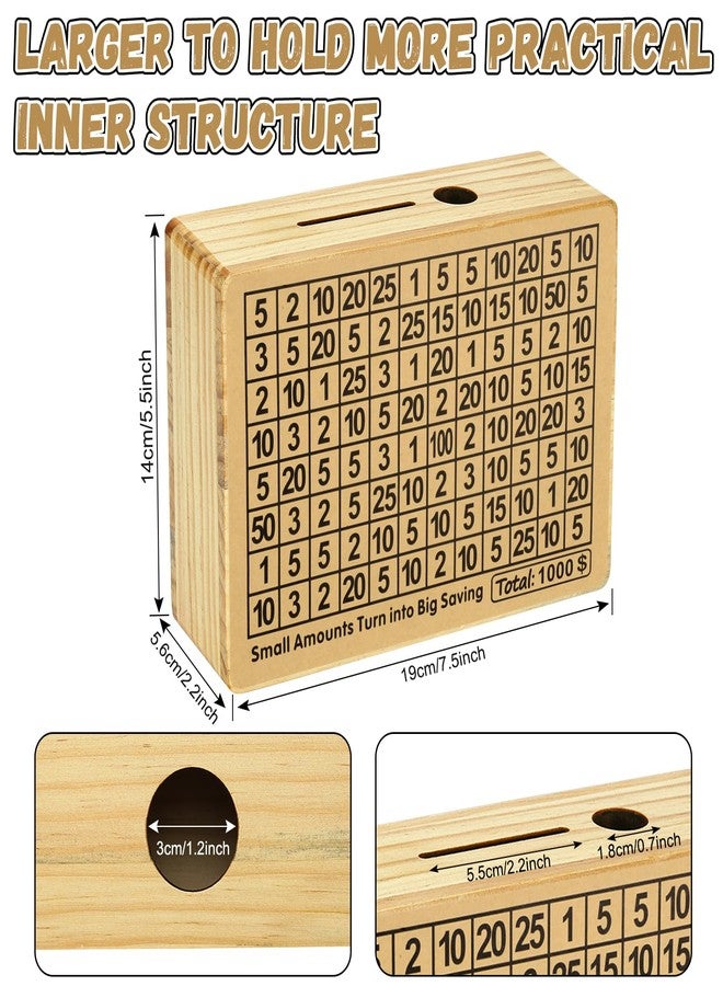 Soleebee Wooden Money Saving Box Savings Challenge Box Cash Vault Piggy Bank with Digital Counter and Dry Erase Pen Wood Color Money Box for Cash Coin No Install Required (8 Amounts) - Image 2