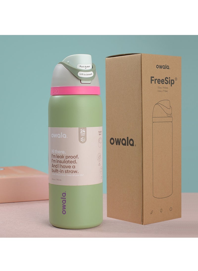 Owala - FreeSip Insulated Stainless Steel Water Bottle With Straw For Sports Travel And School BPA Free Sports Water Bottle(Dark Green 24OZ) - Image 1