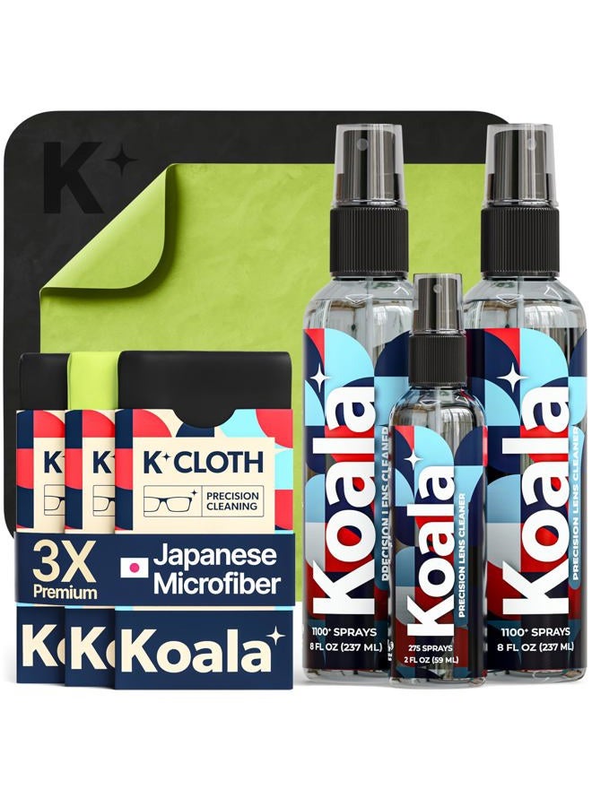 Koala Lifestyle Koala Eyeglass Lens Cleaner Spray Kit | (2x) 8oz + (1x) 2oz Glasses Cleaner Bottle + (3x) Microfiber Cloth | Alcohol Free Eyeglasses, Screen, and Camera Cleaning Kit (6 Piece Set)  - Image 1