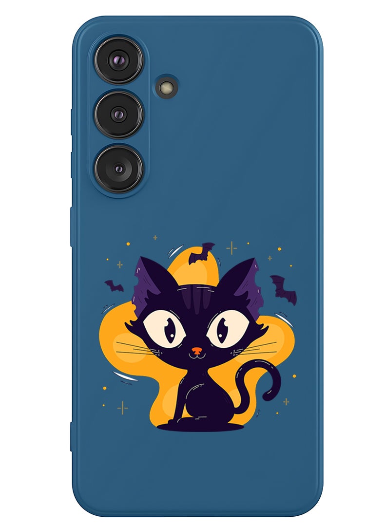 Theodor Protective Slim Fit Case Liquid Silicone Cover with Full Body Protection Anti-Scratch Shockproof Case For Samsung Galaxy S25 (Blue) - Black Cat Halloween - Image 1
