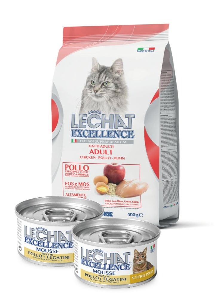 LeChat Excellence by Monge |  Premium Sterlised Cat Dry & Mousse Wet Food Bundle – Daily Balanced & Complete Nutrition with High-Quality Protein & Natural Ingredients