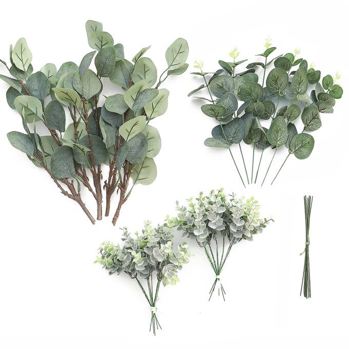 3 KINDS OF ARTIFICIAL SILVER DOLLAR EUCALYPTUS STEMS FAUX GREENERY SPRAY 19PCS BEST FILLER FAKE PLANTS FOR DIY BOUQUET WEDDING CENTERPIECES