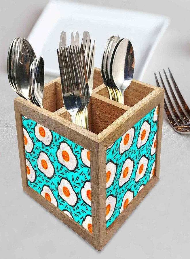 Nutcase Wooden Cutlery Stand Holder Silverware Caddy Spoons Forks Knives Organizer for Dining Table & Kitchen -Made in India-Spoons NOT Included - Eggs - Image 2