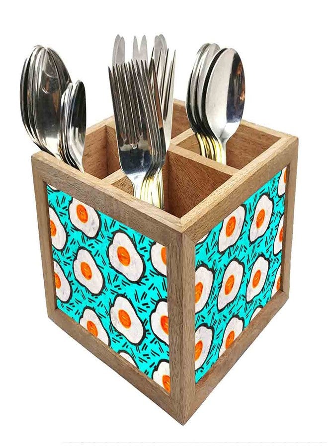 Nutcase Wooden Cutlery Stand Holder Silverware Caddy Spoons Forks Knives Organizer for Dining Table & Kitchen -Made in India-Spoons NOT Included - Eggs - Image 1
