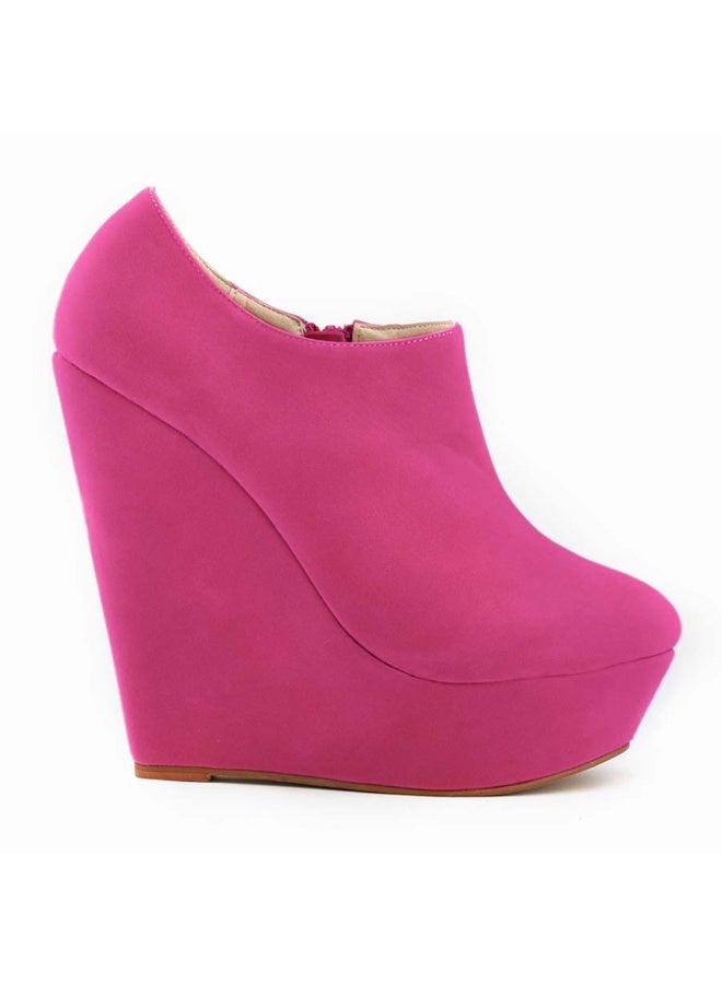 Loquat Flannel platform wedge low-top side-zip women's single boots 14cm Rose Red  - Image 2