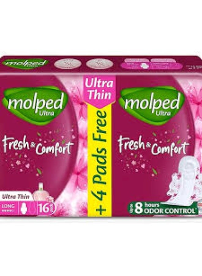 Molped Fresh & Comfort Ultra Thin Long Sanitary Pads, 16+4 Count