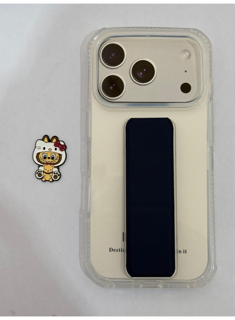 مجسيف جراب هاتف شفاف واقٍ لهاتف iPhone 17 pro max مع حامل باللون الأزرق الداكن مع ملصق هدية عشوائي - Image 1