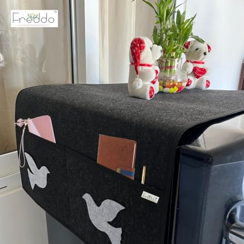 FREDDO Refrigerator/Fridge Top Cover With 5 Pocket, Mobile Pocket, Water-Resistant,Washable,Anti-Dust Protector for Top I Home Organiser(Top Area 26 x 22 inch), Black Color, Pack of 1 Piece - Image 2