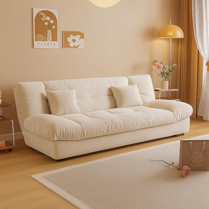 Poppins Home Modern 3-Seater Convertible Sofabed – Ultra Soft Tufted High Density Foam, Minimalist Scandinavian Style for Bedroom or Hotel Space Saving Folding Living Room Furniture (White) - Image 1