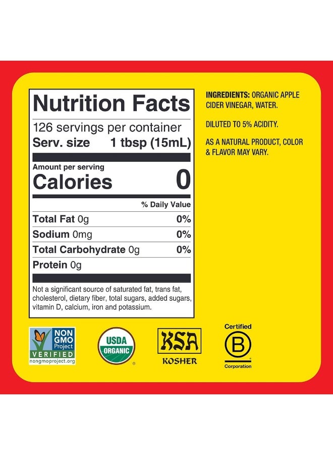 Bragg Organic Apple Cider Vinegar with the Mother - 64 fl oz - Raw and Unfiltered - Image 2