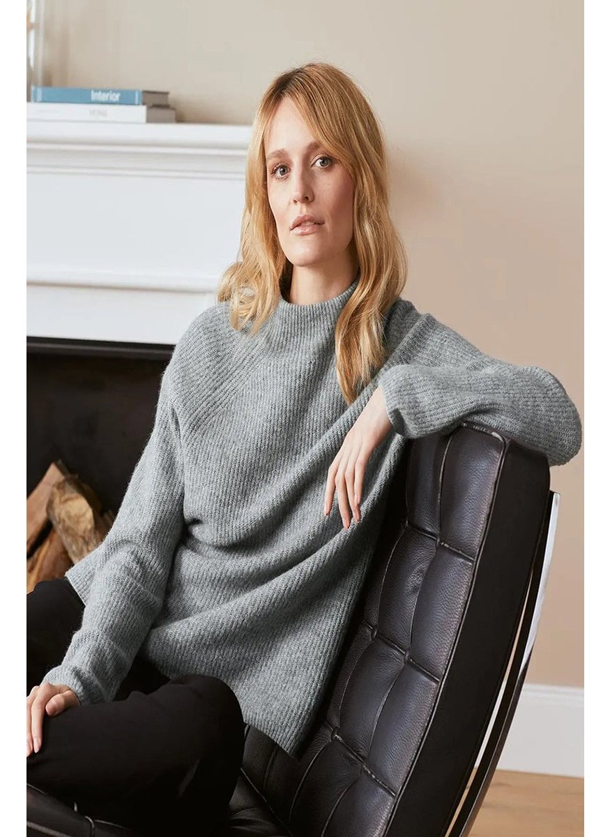 Tchibo Women Mock Collar Long Sleeves Knit Sweater, Grey  - Image 1