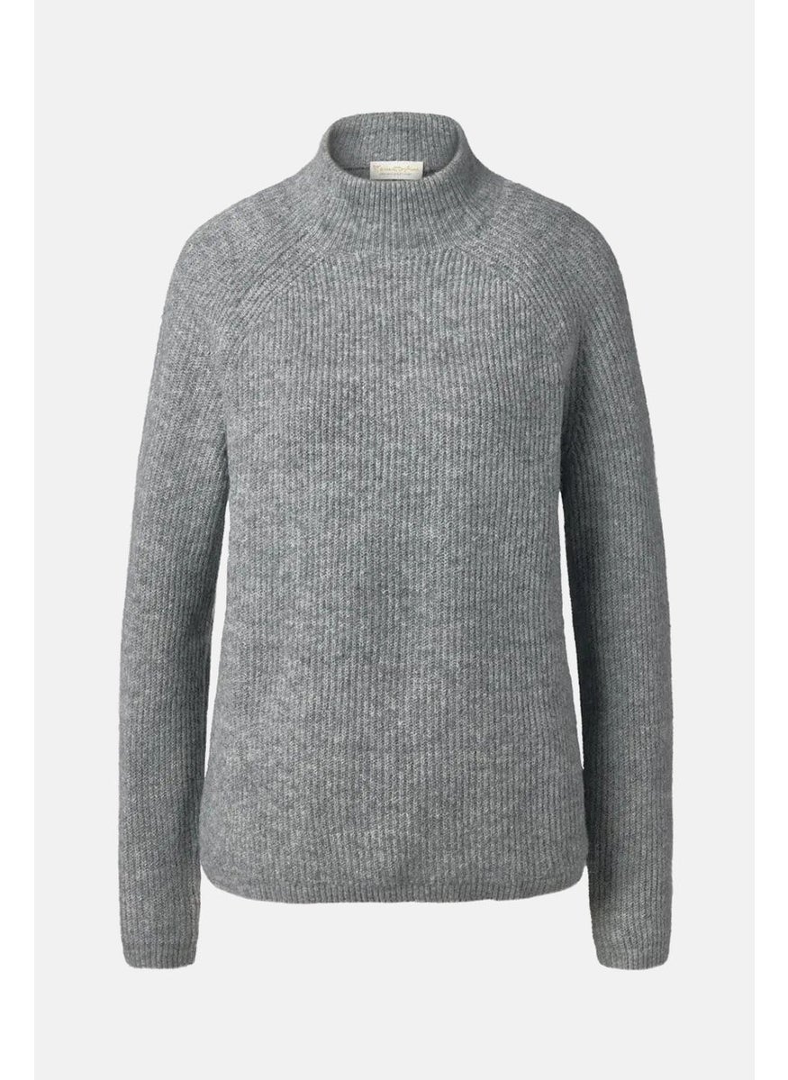 Tchibo Women Mock Collar Long Sleeves Knit Sweater, Grey  - Image 2