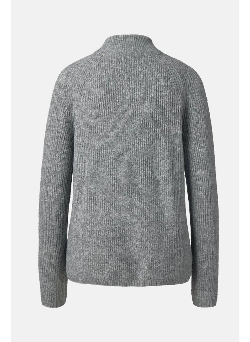 Tchibo Women Mock Collar Long Sleeves Knit Sweater, Grey  - Image 3