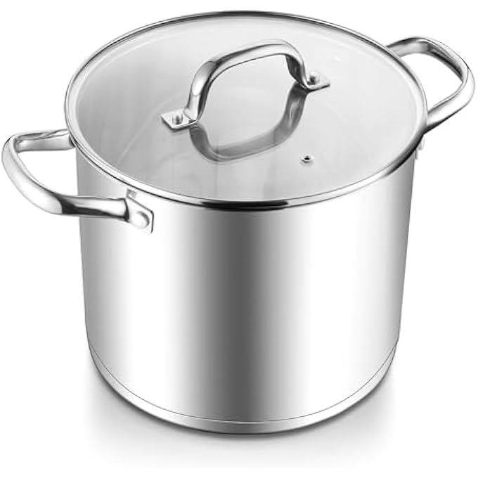 E-far 10 Quart Stainless Steel Stock Pot Large Cooking Pot With Glass Lid For Soup Canning Stewing Simmering Heavy Duty Cookware With Triply Base For Induction Gas Ceramic Stoves Dishwasher Safe - Image 2