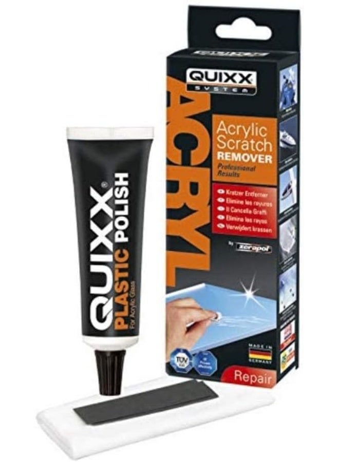 QUIXX 2019 Acrylic Scratch Remover for All Kinds of Acrylic and Plastic (50g Polish/1 Cloth/2 Sandpaper) - Image 1