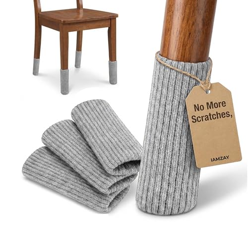 IAMZAY® 48 Pcs Grey Premium Chair Leg Socks Protectors for Hardwood Floors - Not Falling Off - Easy to Put On - Fits Round and Square Legs - High Elastic Bar Stool Leg Covers - Furniture Pads - Image 1