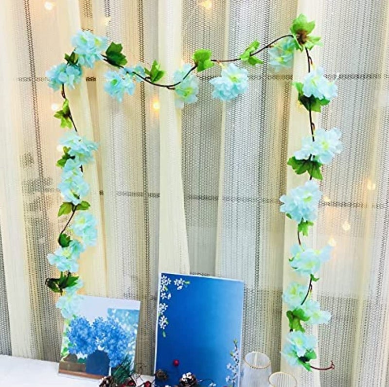 VRB Dec 2 Pcs Artificial Flowers Vine Silk Carnition Garland Fake (6 ft Long) Flowers Silk Roses Garland for Wedding Decorations Christmas Garden Wall Valentine Decoration (Sky Blue) - Image 1