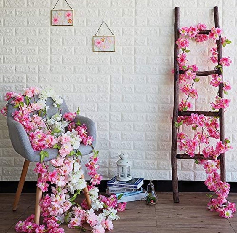 VRB Dec 2 Pcs Artificial Flowers Vine Silk Carnition Garland Fake (6 ft Long) Flowers Silk Roses Garland for Wedding Decorations Christmas Garden Wall Valentine Decoration (Sky Blue) - Image 5